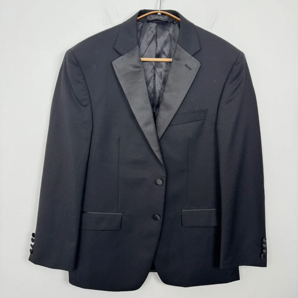 Lauren Ralph Lauren Mens Black 100% Wool Tuxedo Suit 40S Peak Lapel Suspenders